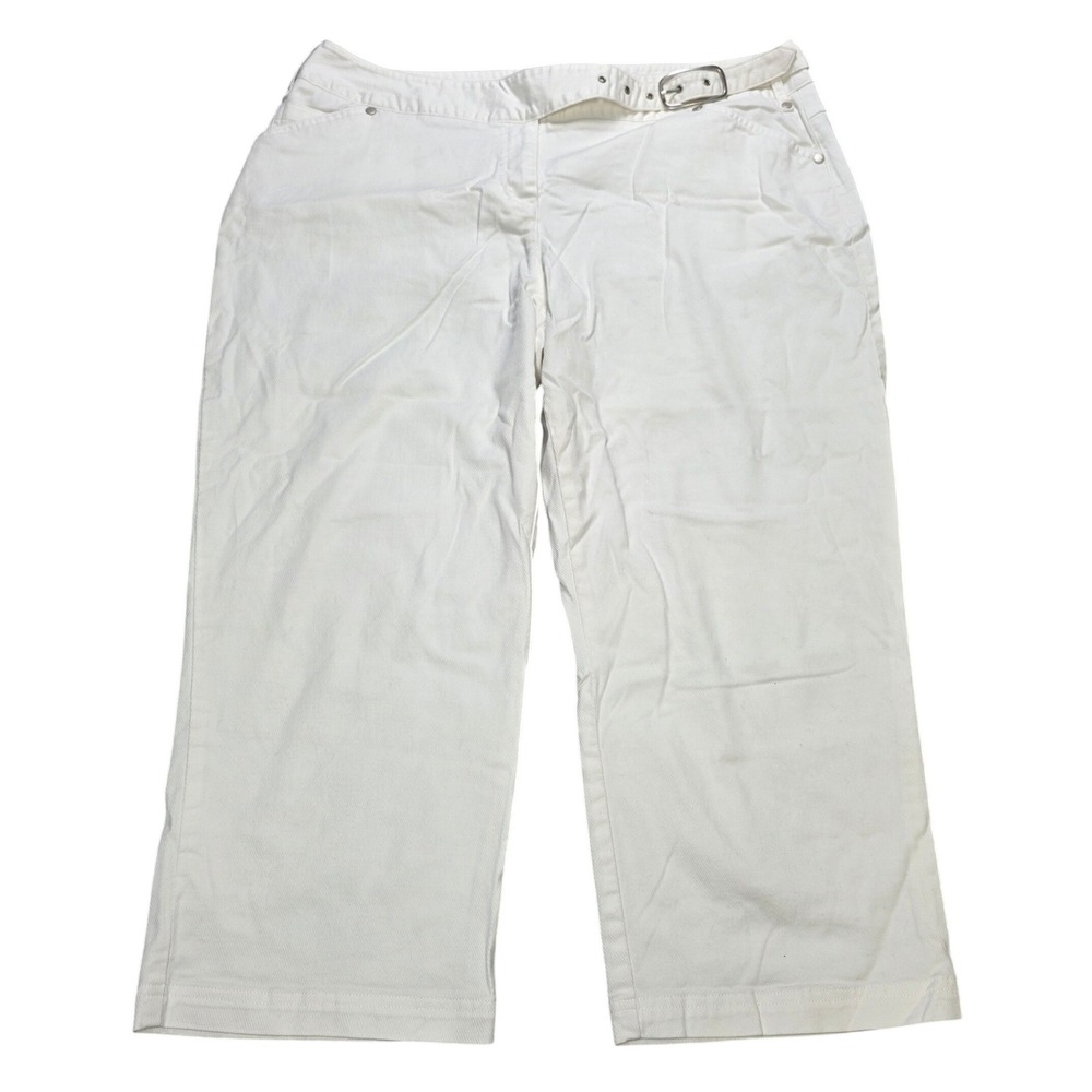 Cato Y2K Capri Pants Women's Size 16W White Belted Cotton Stretch Textured